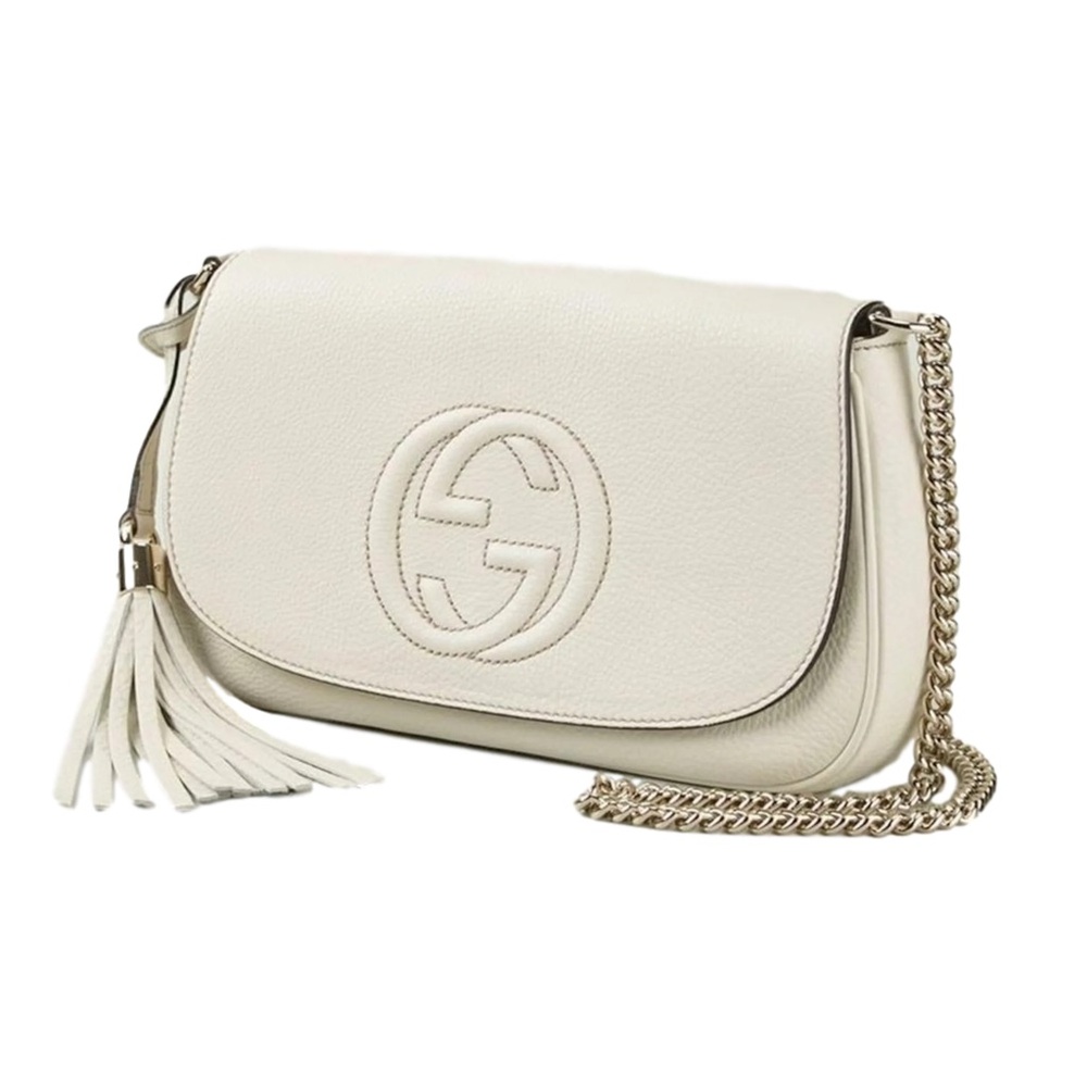 Gucci Cellarius Calfskin medium flap Soho Cream Crossbody Bag Chain Strap tassel - Picture 13 of 16